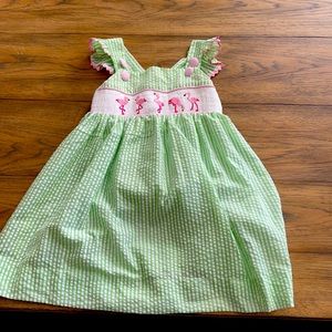 Smocked Flamingo Dress. 5T.